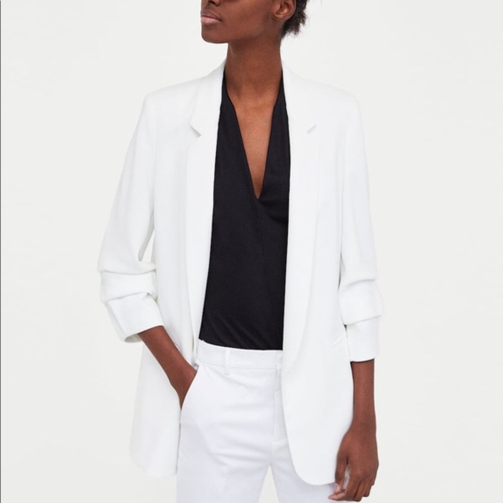 Zara White Crepe Blazer